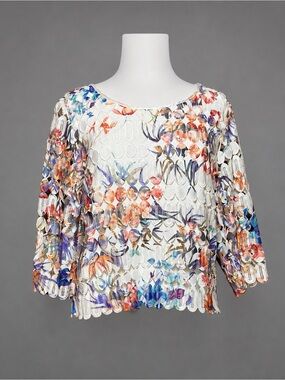 Patry Collezioni Lace Floral Top Italy IT 46 US M Multicolor 3/4 Sleeve